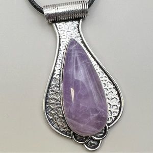 New Purple Amethyst Crystal Stone Sterling Silver Overlay Pendant Necklace Cord